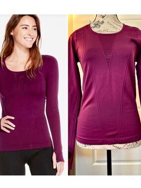 FABLETICS Arta Seamless Long Sleeve Vented  Mesh Running  Shirt~Burgundy Sz S💛